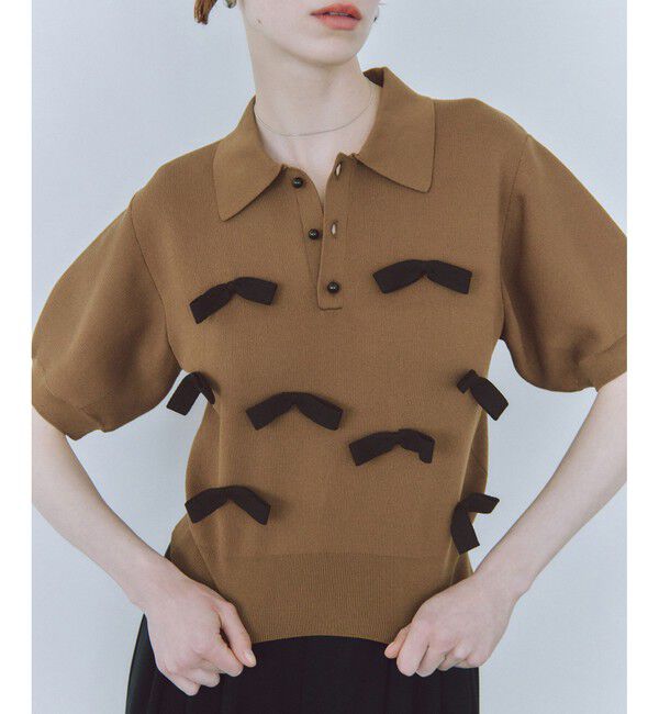 ADAM ET ROPE'「リボンポロニット」|ポロシャツ|ブラウン系(22)