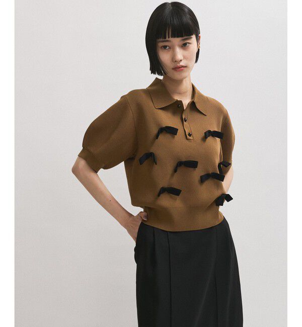 ADAM ET ROPE'「リボンポロニット」|ポロシャツ|