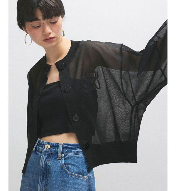 ADAM ET ROPE'「シアーロゴカーディガン」|カーディガン|ブラック(01)