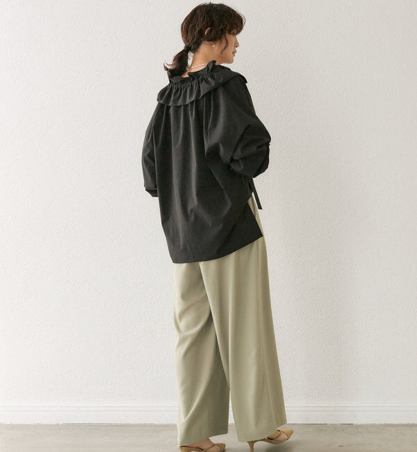  「【ウォッシャブル】【シーズンレスで使える】タックワイドスラックス」|チノ|