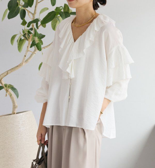  「予約【着映え】フリルディテールブラウス」|シャツ・ブラウス|