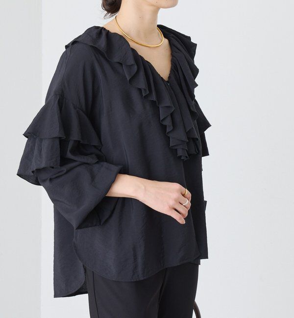  「予約【着映え】フリルディテールブラウス」|シャツ・ブラウス|ブラック