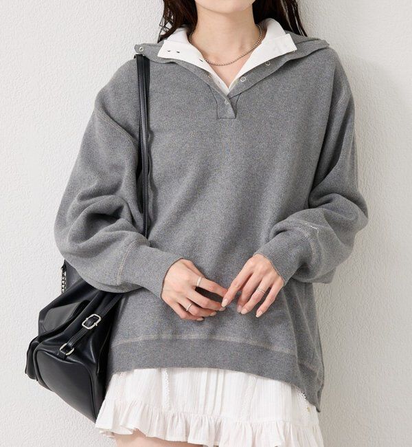  「スウェットライクヘンリーニット」|ニット・セーター|グレー