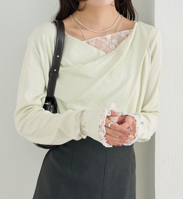  「レースドッキングオフショルロンT」|Tシャツ・カットソー|