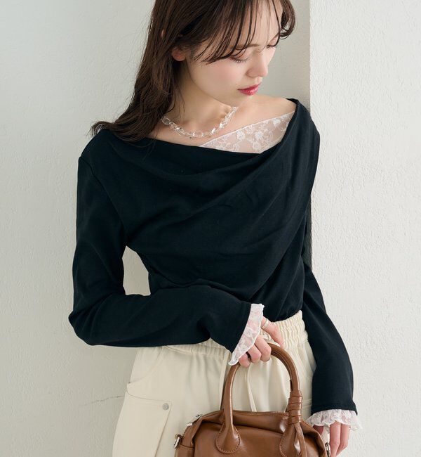  「レースドッキングオフショルロンT」|Tシャツ・カットソー|