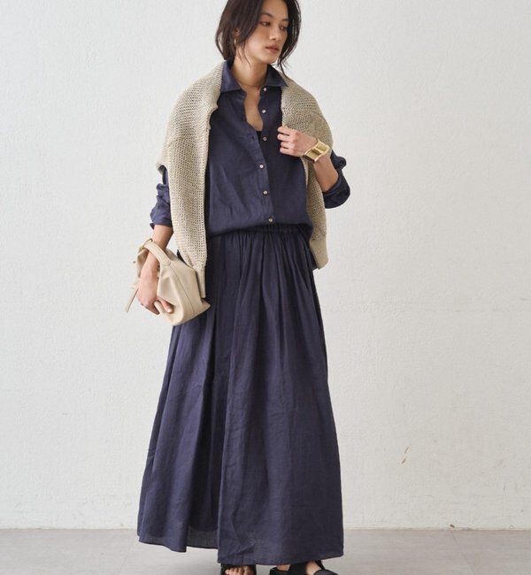  「リネンタックギャザースカート」|スカート|