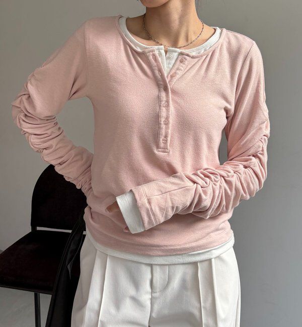  「インナーSET袖ギャザーヘンリーTシャツ」|Tシャツ・カットソー|