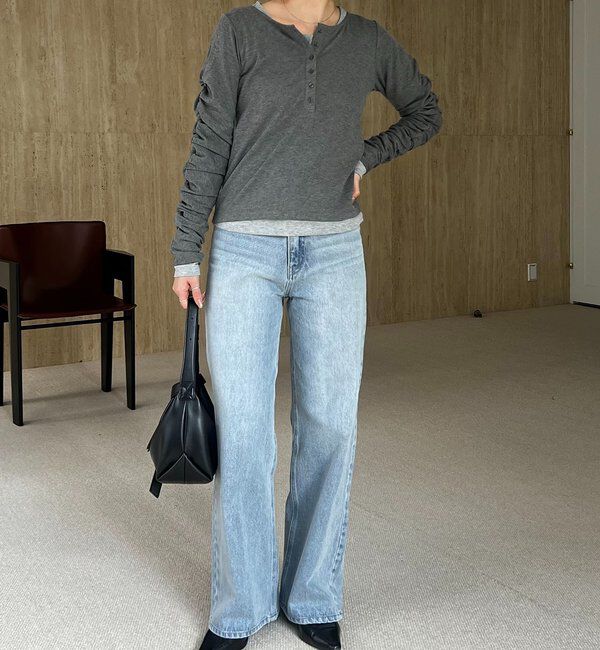  「インナーSET袖ギャザーヘンリーTシャツ」|Tシャツ・カットソー|