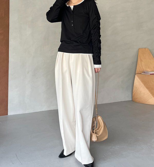  「インナーSET袖ギャザーヘンリーTシャツ」|Tシャツ・カットソー|