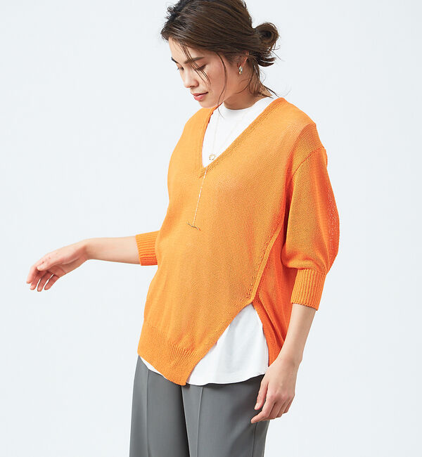 qualite「レイヤードVネックアシメニット」|ニット・セーター|