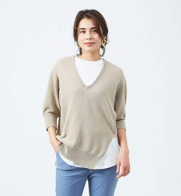 qualite「レイヤードVネックアシメニット」|ニット・セーター|