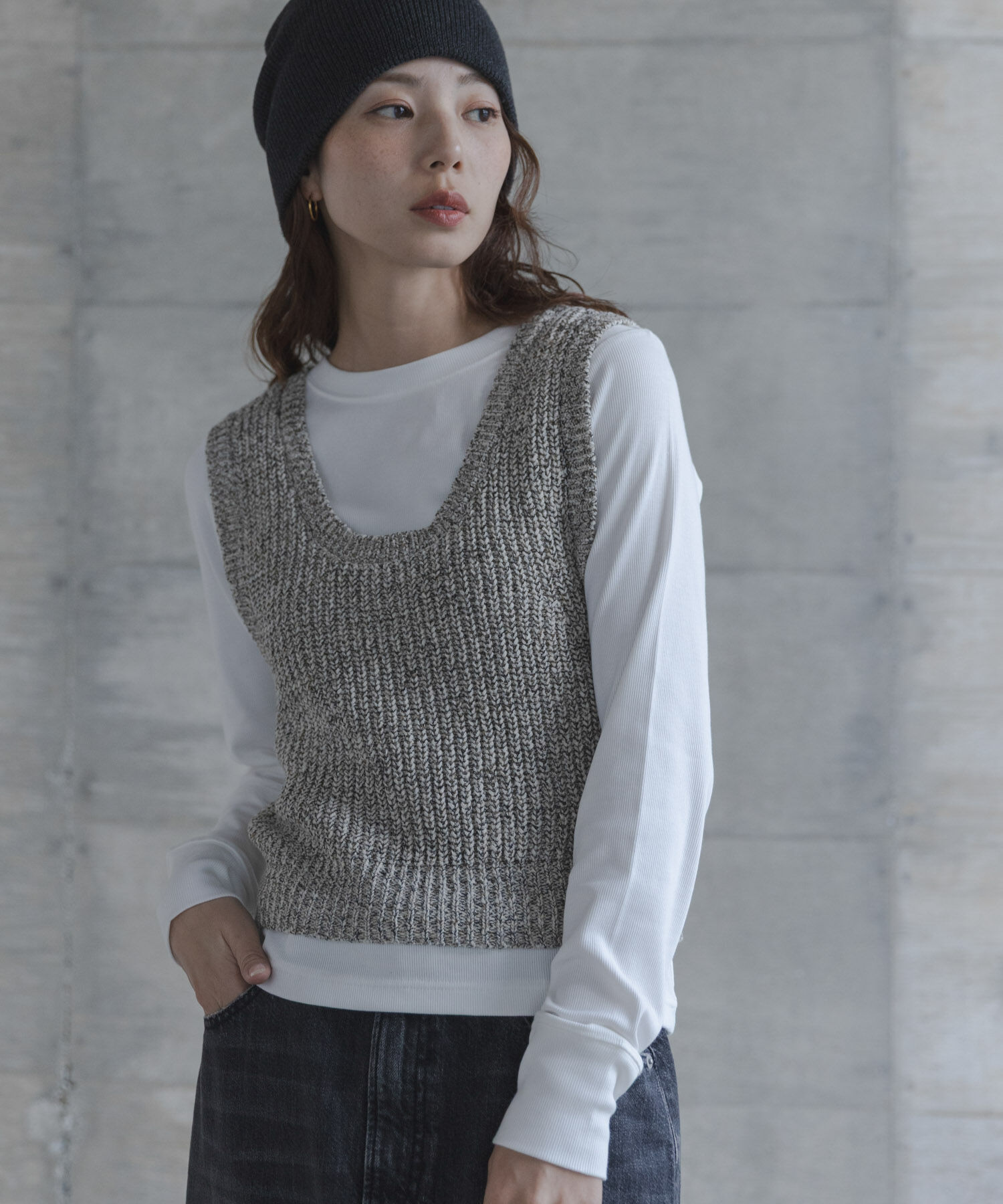 Sonny Label 「メランジテープヤーンUネックニットベスト」|ベスト・ジレ|グレー系その他