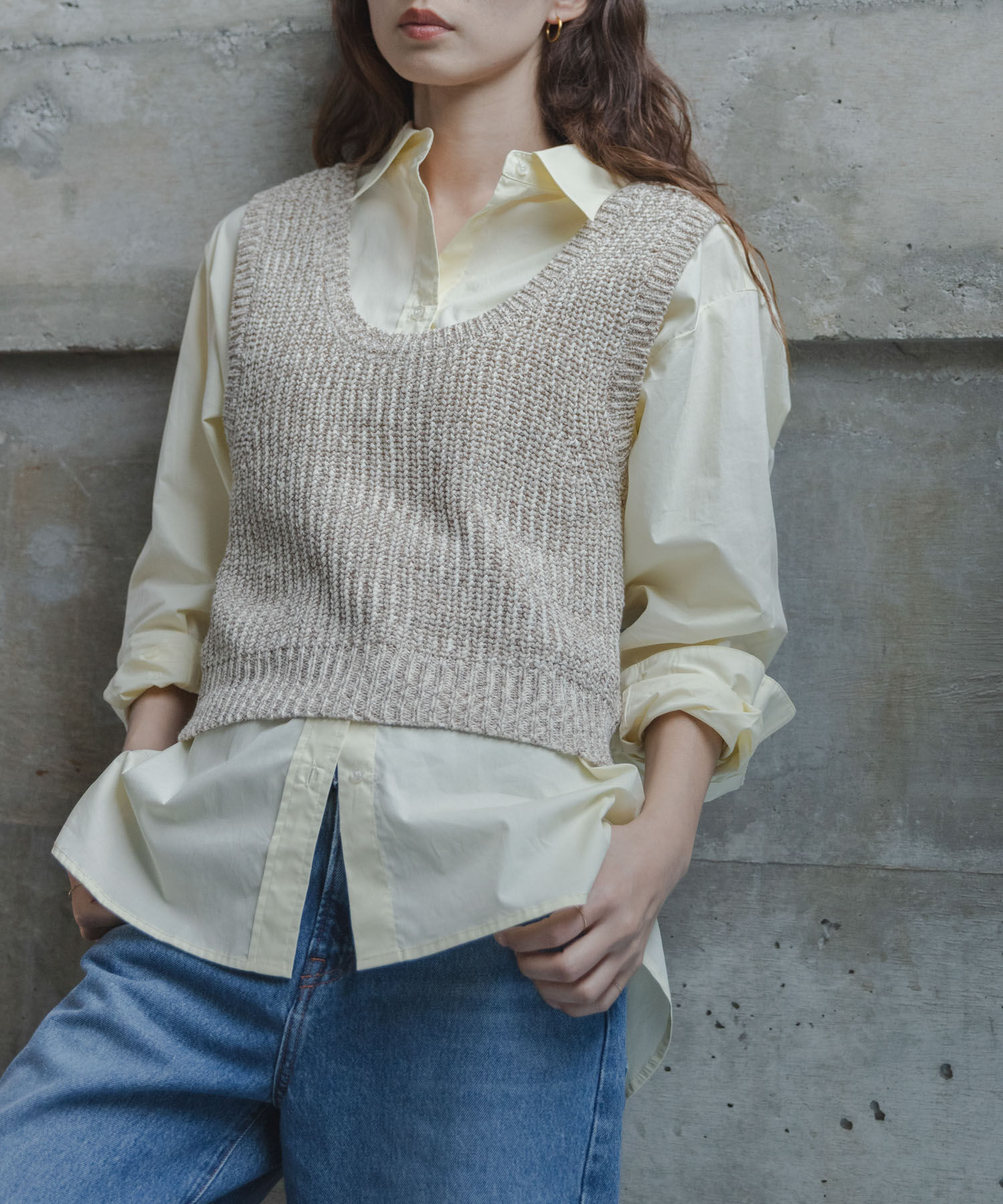 Sonny Label 「メランジテープヤーンUネックニットベスト」|ベスト・ジレ|ベージュ系その他