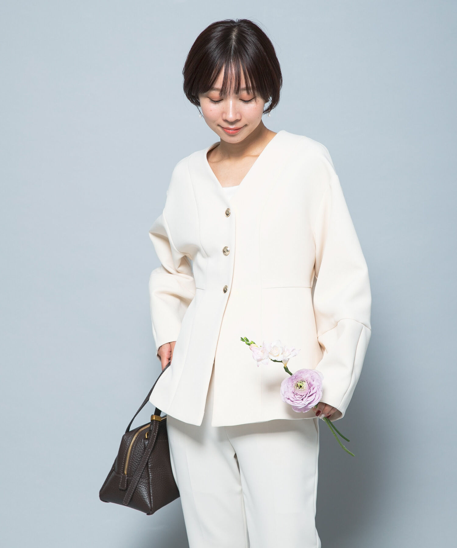 URBAN RESEARCH ROSSO「『WEB限定』デザインボタンペプラムツイルジャケット」|ノーカラージャケット|