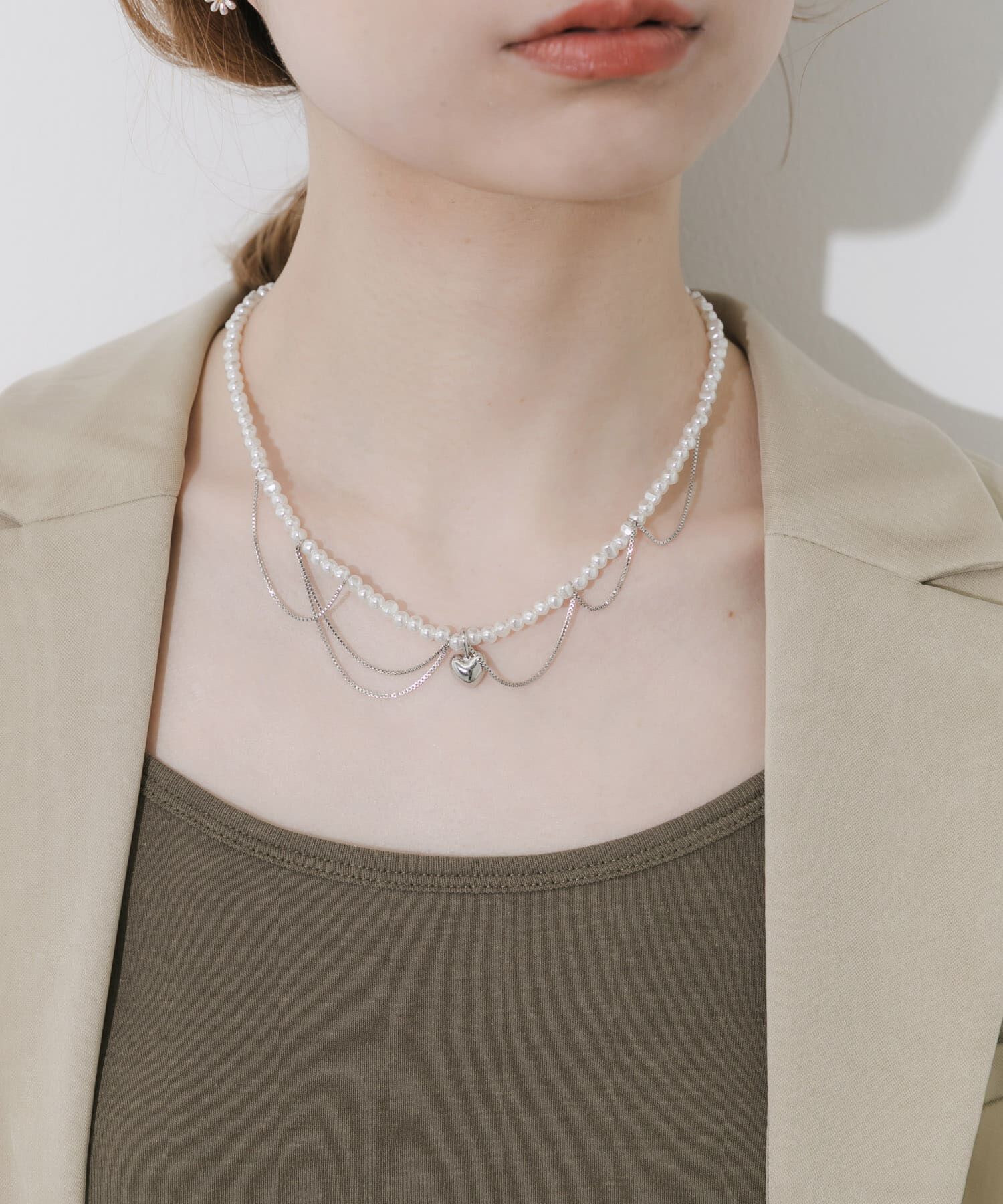 SMELLY「ハートレイヤードパールマンテルネックレス」|ネックレス|