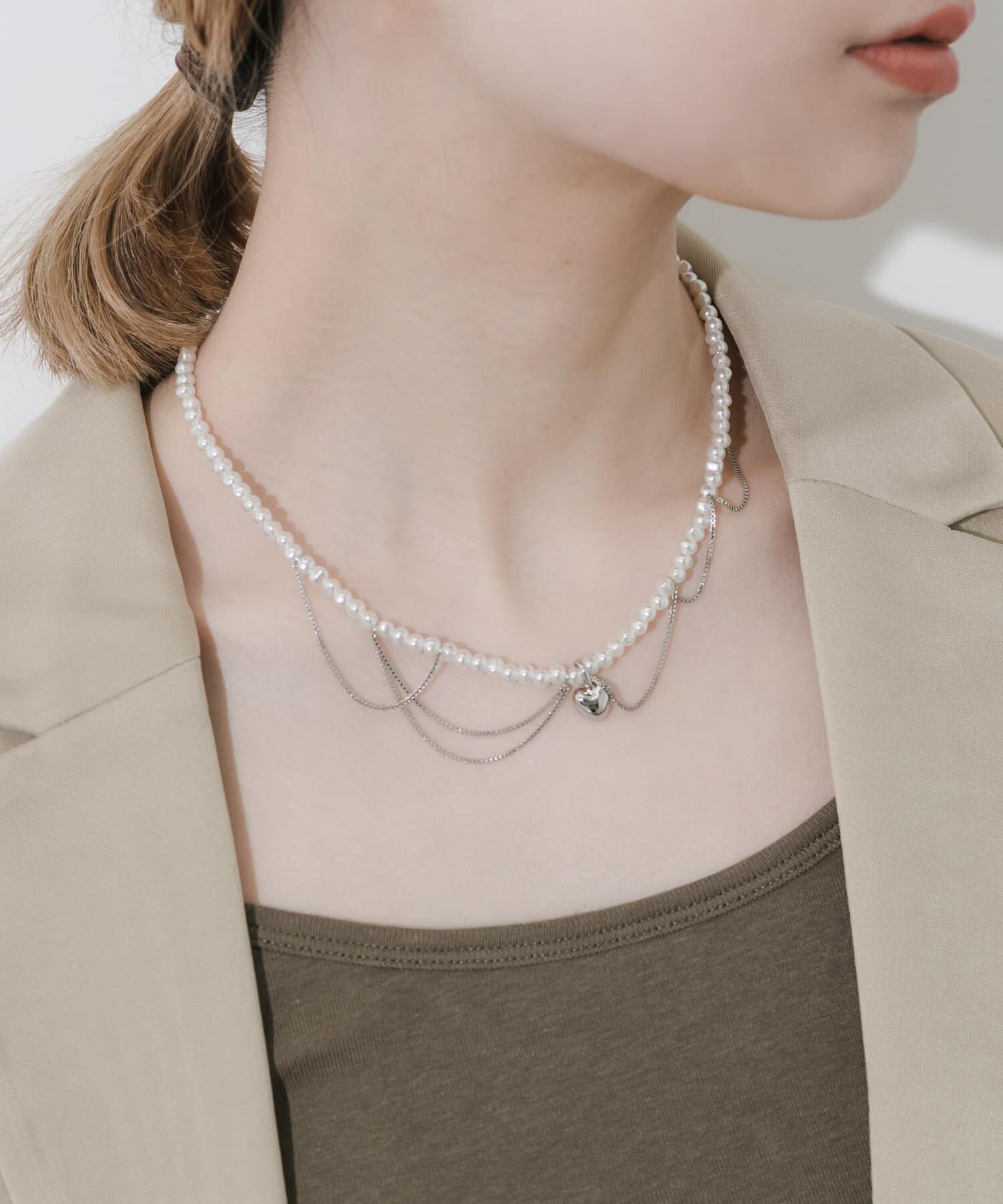 SMELLY「ハートレイヤードパールマンテルネックレス」|ネックレス|