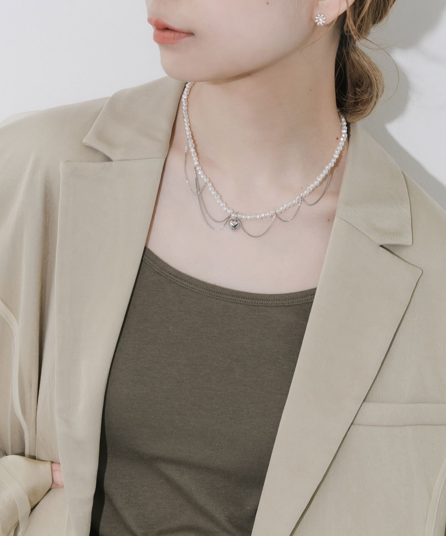 SMELLY「ハートレイヤードパールマンテルネックレス」|ネックレス|