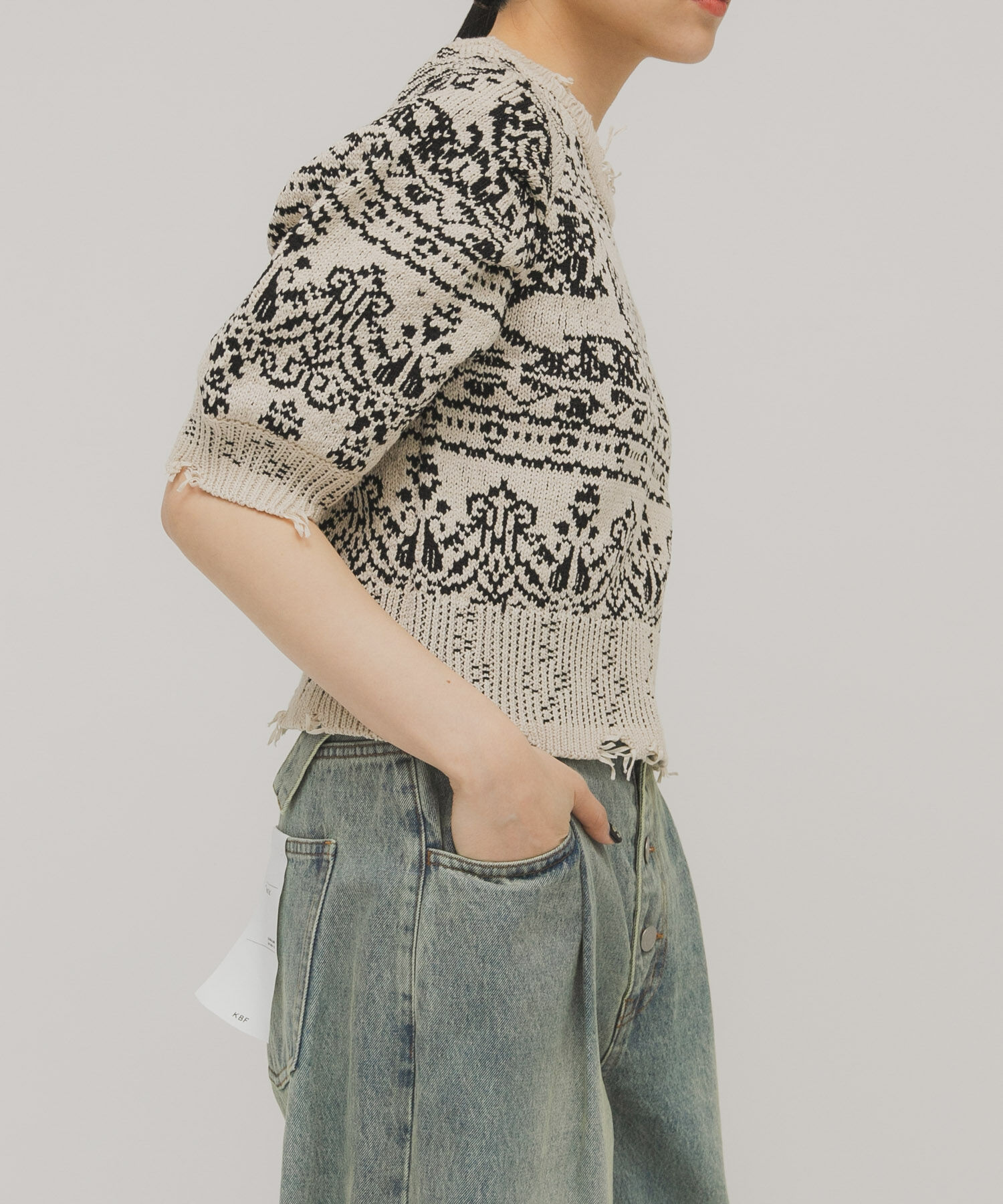  「ジャガードハーフスリーブニット」|ニット・セーター|