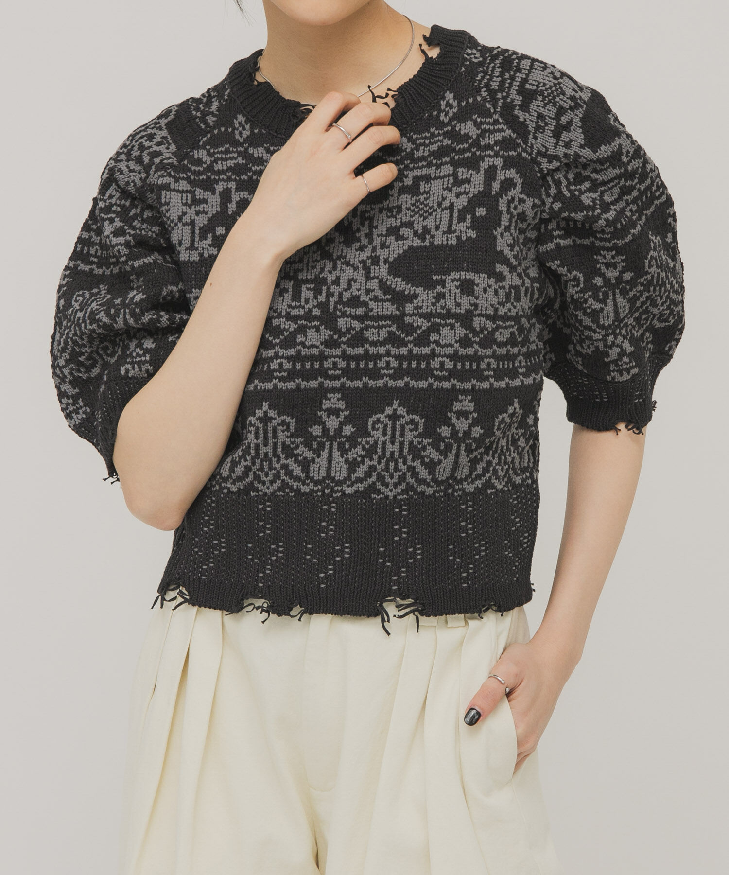  「ジャガードハーフスリーブニット」|ニット・セーター|