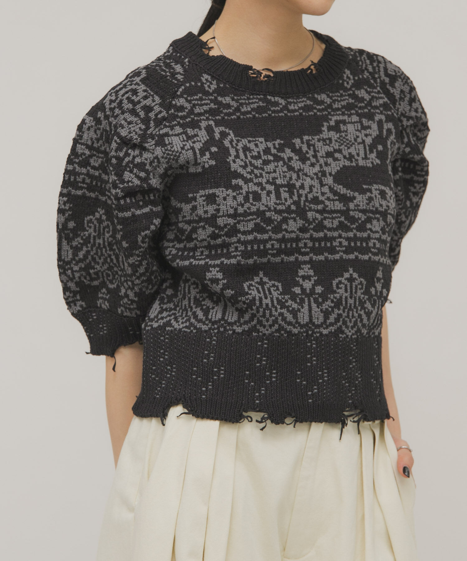  「ジャガードハーフスリーブニット」|ニット・セーター|