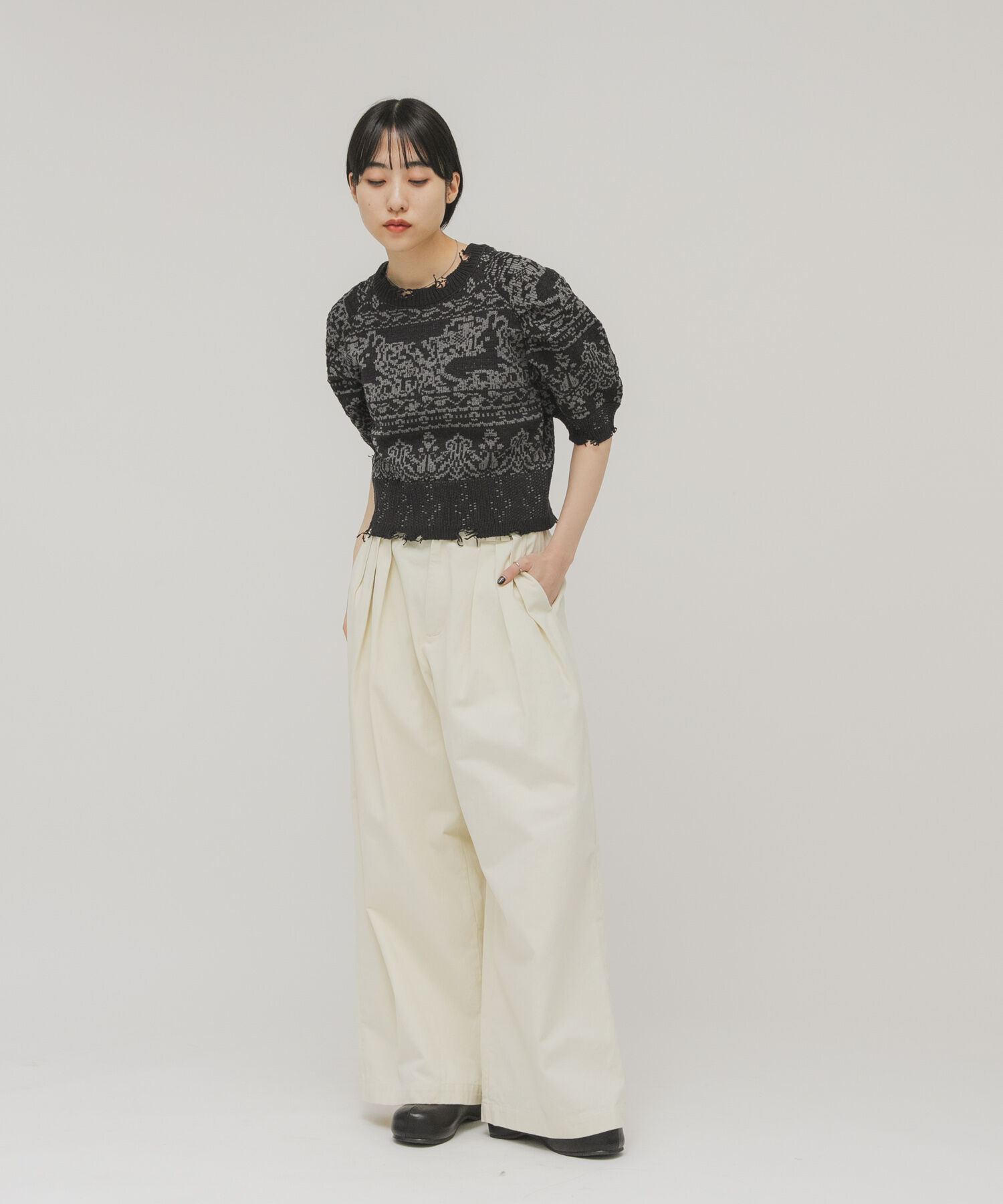  「ジャガードハーフスリーブニット」|ニット・セーター|