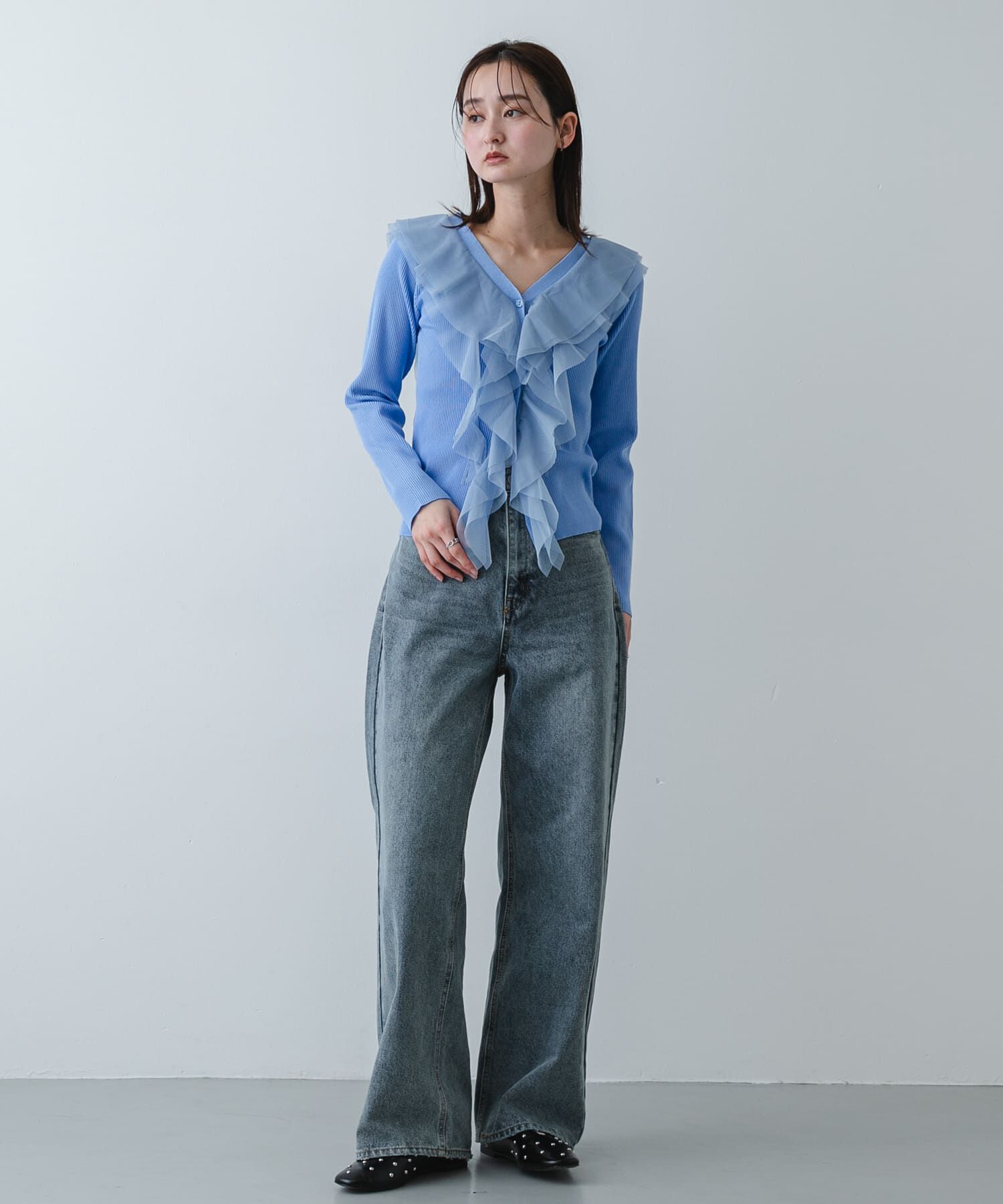 SENSE OF PLACE by URBAN RESEARCH「『洗濯可』チュールフリルニットカーディガン」|カーディガン|