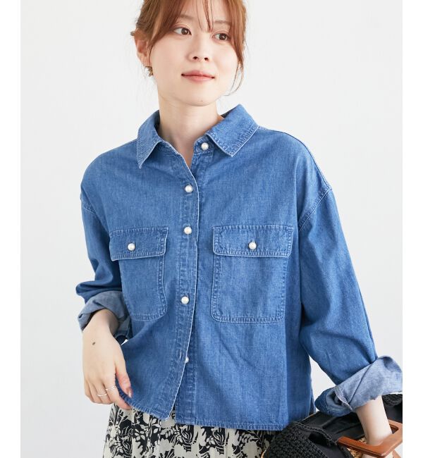  「《軽い素材》パールボタンコンパクトデニムシャツ」|シャツ・ブラウス|