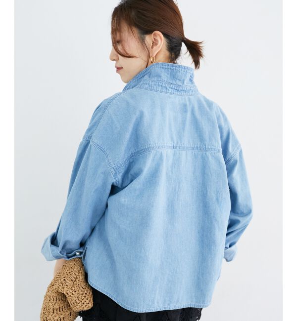  「《軽い素材》パールボタンコンパクトデニムシャツ」|シャツ・ブラウス|