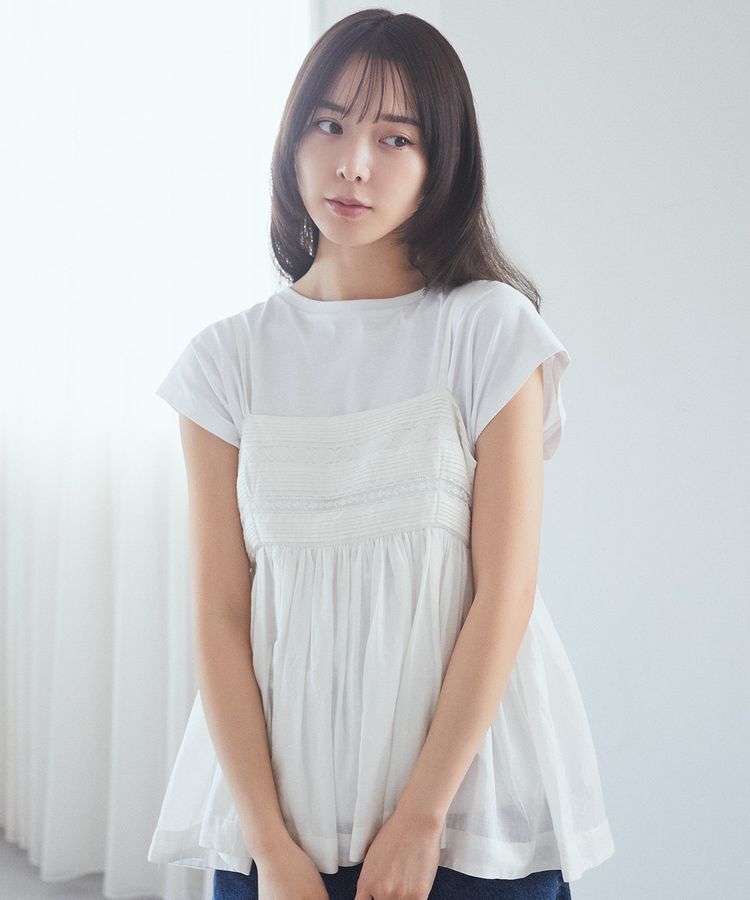 earth music&ecology「SET2点レースキャミ+フレンチTee」|Tシャツ・カットソー|