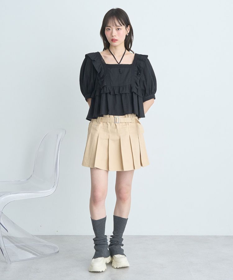 earth music&ecology「パフスリーブコットンフリルブラウス」|シャツ・ブラウス|