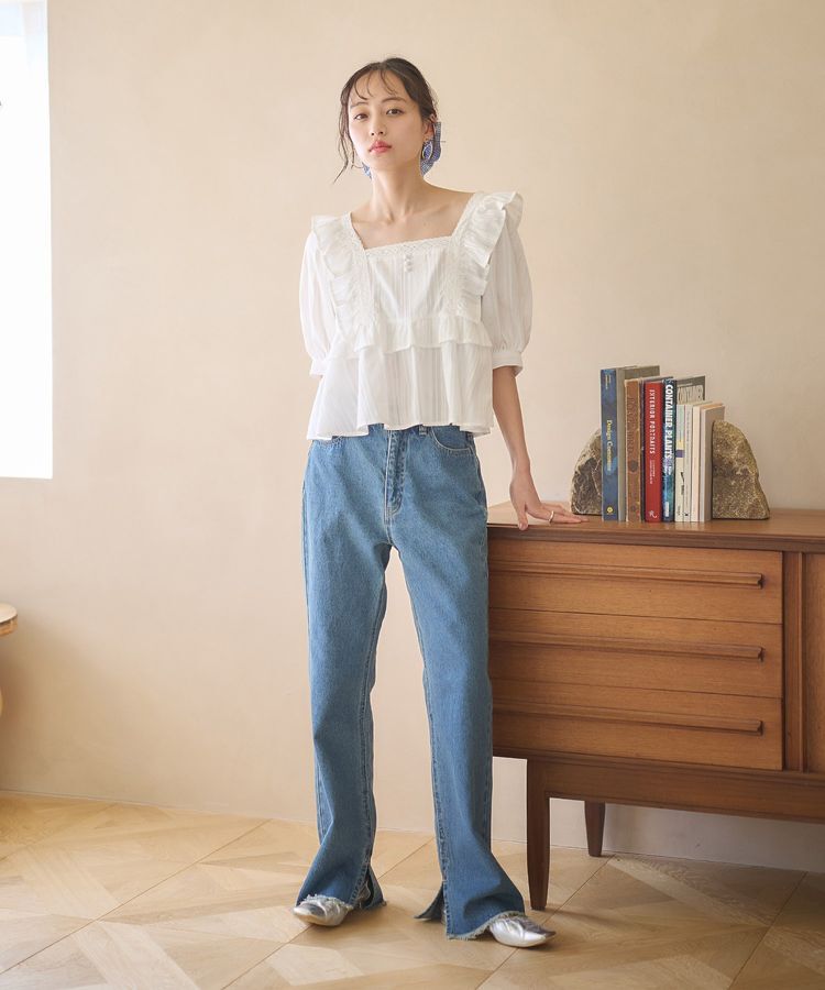 earth music&ecology「パフスリーブコットンフリルブラウス」|シャツ・ブラウス|