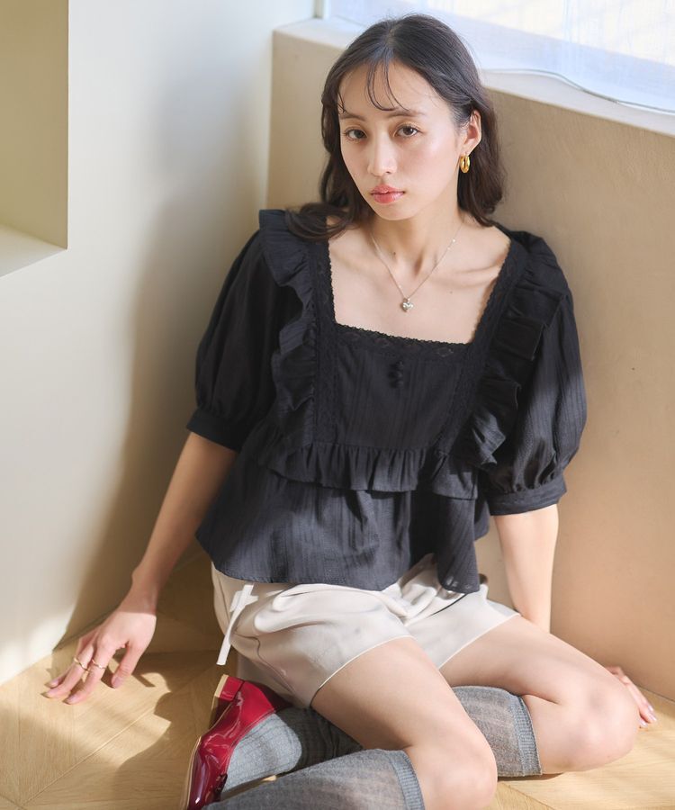 earth music&ecology「パフスリーブコットンフリルブラウス」|シャツ・ブラウス|