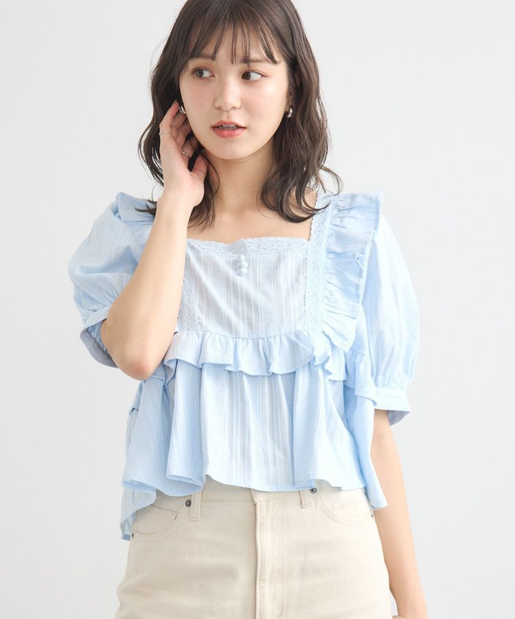 earth music&ecology「パフスリーブコットンフリルブラウス」|シャツ・ブラウス|