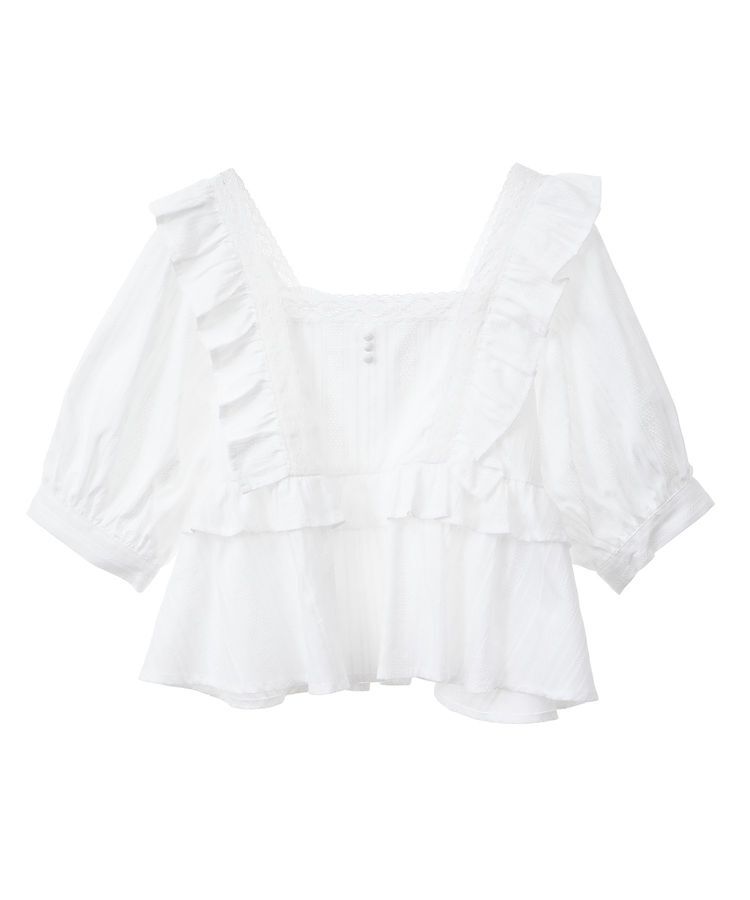 earth music&ecology「パフスリーブコットンフリルブラウス」|シャツ・ブラウス|