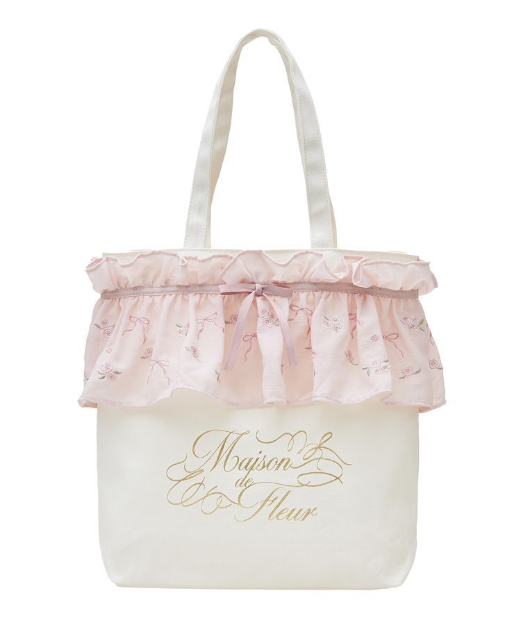 Maison de FLEUR「ローズリボン刺繍キャンバストートバッグ」|トートバッグ|