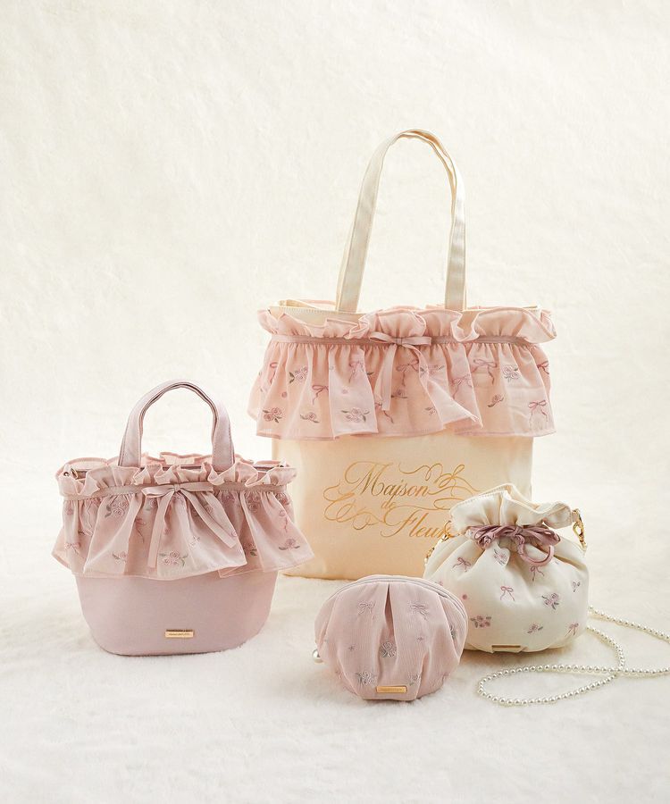 Maison de FLEUR「ローズリボン刺繍キャンバストートバッグ」|トートバッグ|