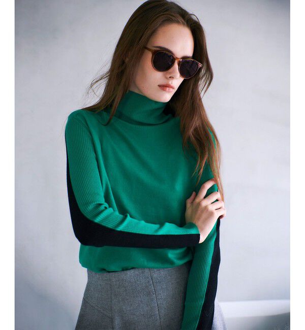 allureville「バイカラータートルプルオーバー」|ニット・セーター|グリーン系