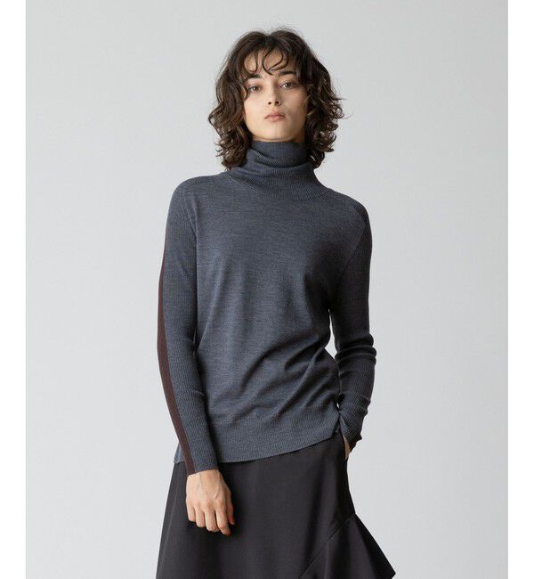 allureville「バイカラータートルプルオーバー」|ニット・セーター|グレー