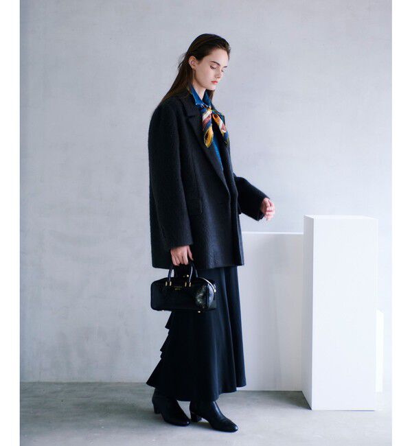 allureville「ソフトサテンバックフリルナロースカート」|スカート|ブラック