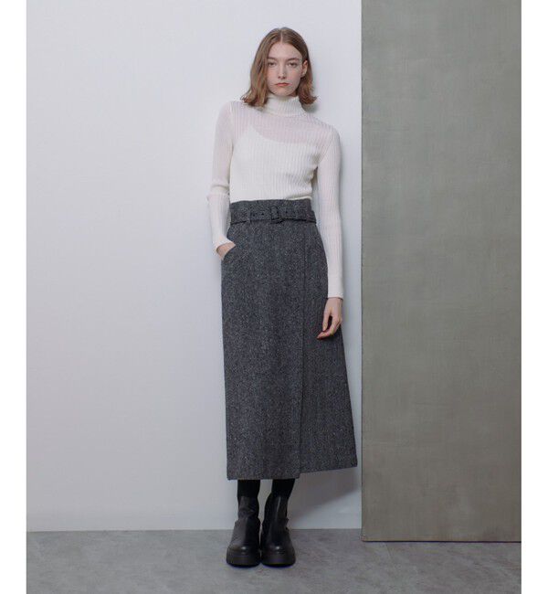 allureville「【セットアップ対応可能】ヘリンボンツイードナロースカート」|スカート|