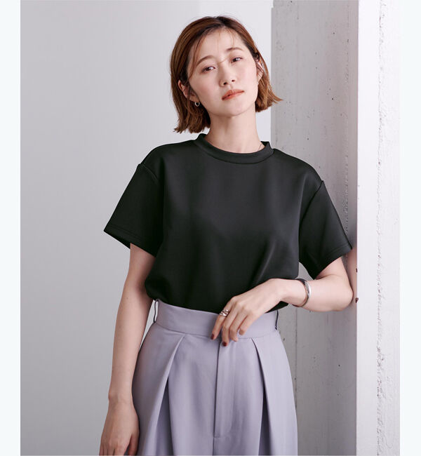 ur's「ボンディングクロップドプチハイネックTシャツ」|Tシャツ・カットソー|ブラック