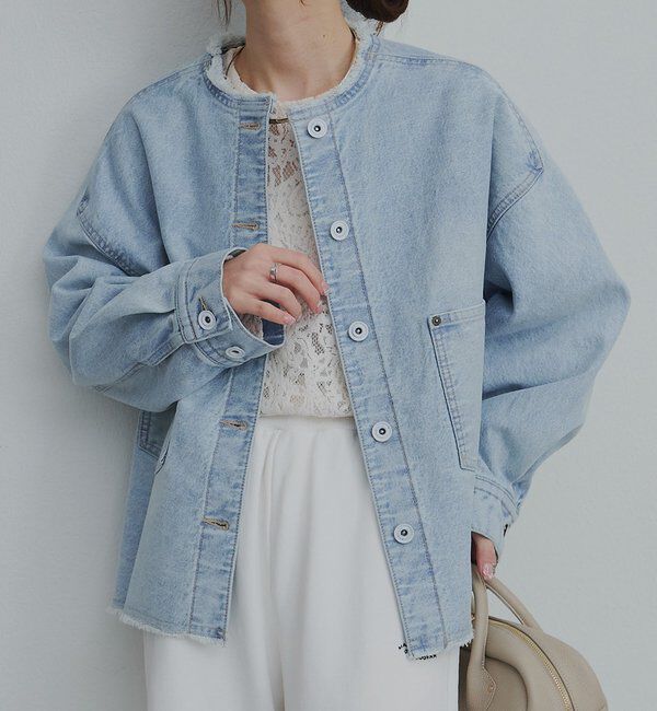  「セルビッチデニムノーカラージャケット」|テーラードジャケット|ブルー