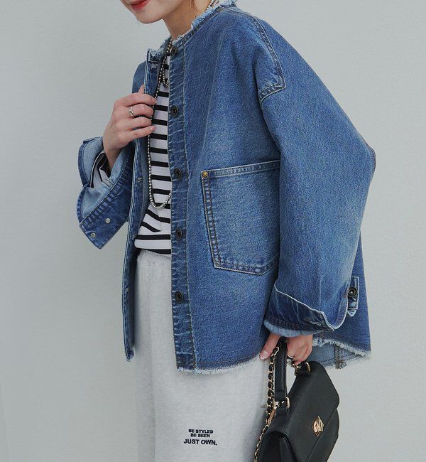  「セルビッチデニムノーカラージャケット」|テーラードジャケット|