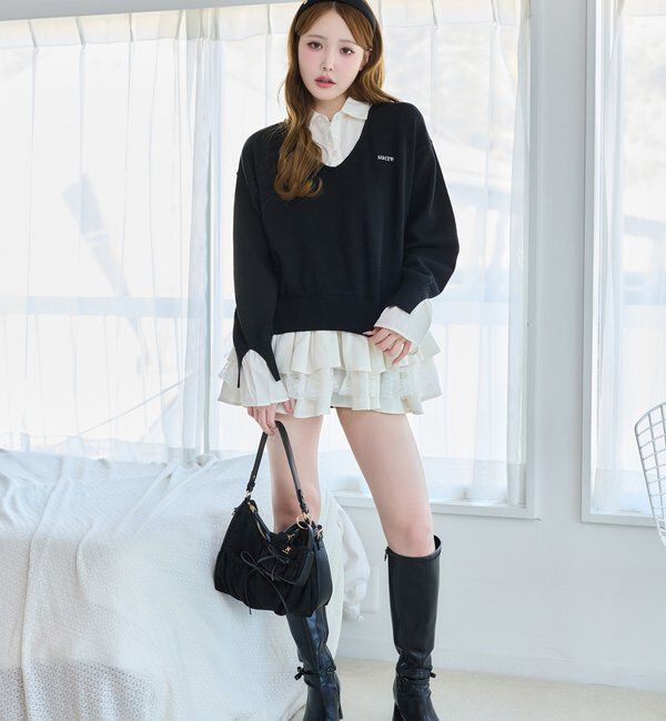  「ニットドッキングチュニックシャツワンピ」|ワンピース|