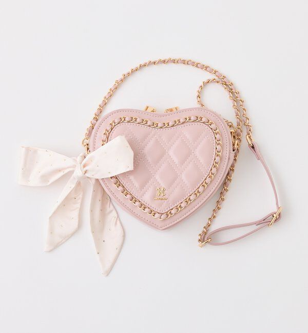 「【Heart Collection】リボン付きキルティングハートバッグ」|ショルダー・メッセンジャー|ピンク