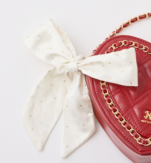  「【Heart Collection】リボン付きキルティングハートバッグ」|ショルダー・メッセンジャー|