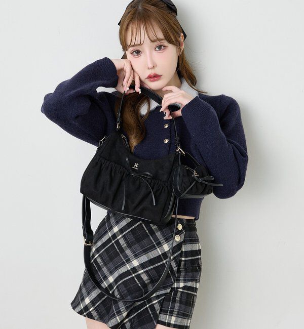  「ミニバッグチャーム付きドロストリボンバッグ」|ショルダー・メッセンジャー|