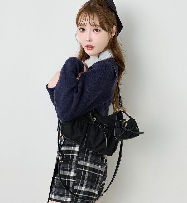  「ミニバッグチャーム付きドロストリボンバッグ」|ショルダー・メッセンジャー|