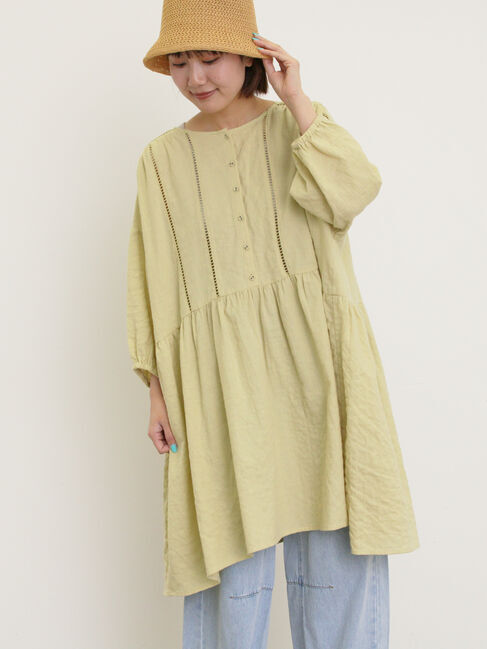 Samansa Mos2「はしごレースふんわりチュニック」|シャツ・ブラウス|イエロー
