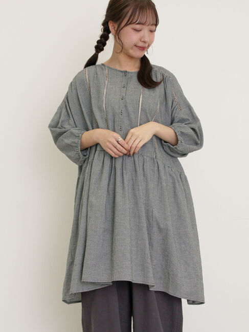 Samansa Mos2「はしごレースふんわりチュニック」|シャツ・ブラウス|ブラック